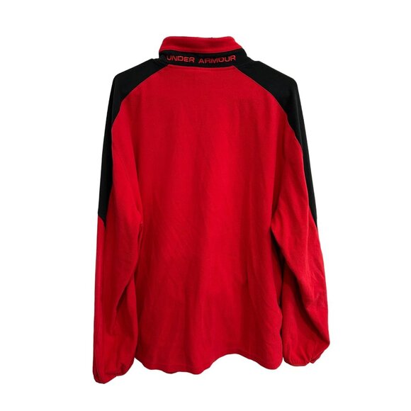 Under Armour Mens Red & Black Fleece Pullover Quarter-Zip Jacket XL - Picture 2 of 9